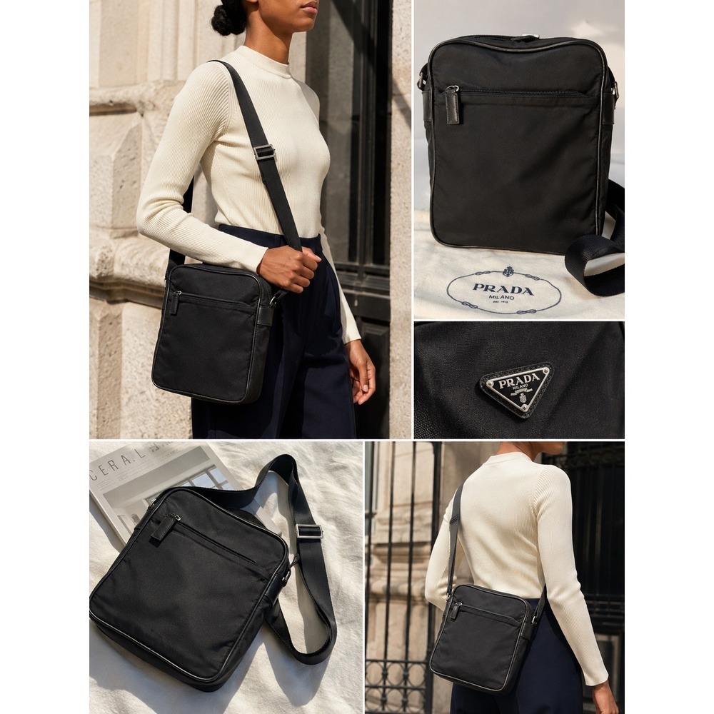 Prada Nero Tessuto Nylon Camera Bag Black Crossbody Messenger Shoulder Authentic - Picture 3 of 17